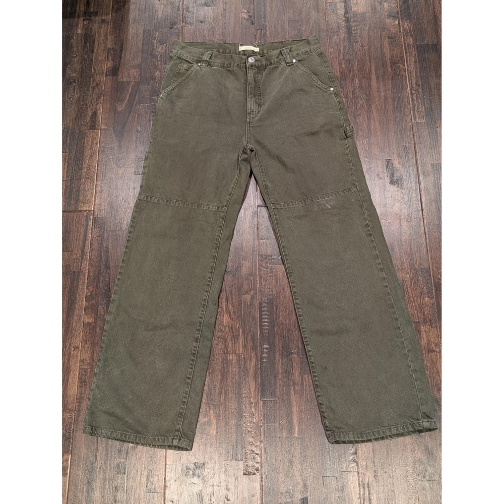 MNG Green Straight Leg Denim Carpenter Pants Womens 8 32x29 Utility Y2K Workwear